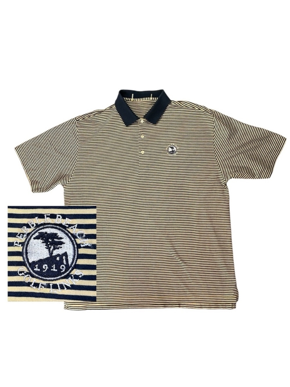 Pebble Beach Golf Shirt - Mens Large - authentic from pro shop - blue, yellow